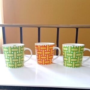 Starbucks Geometric Patterned Mug Set  From 2006- Green and Orange